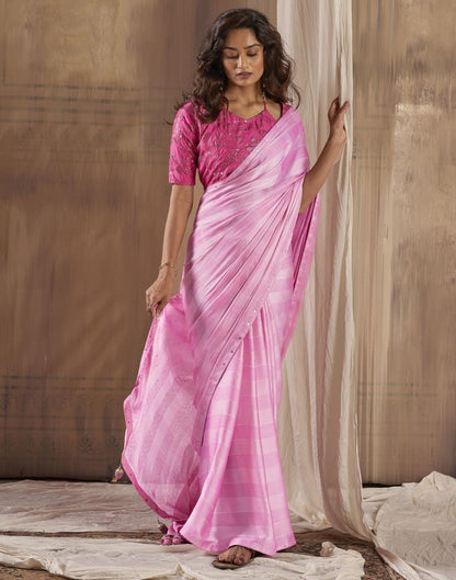 Pink Chiffon Plain Saree
