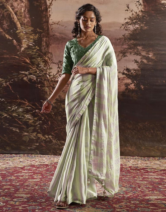 Pista Green Chiffon Plain Saree