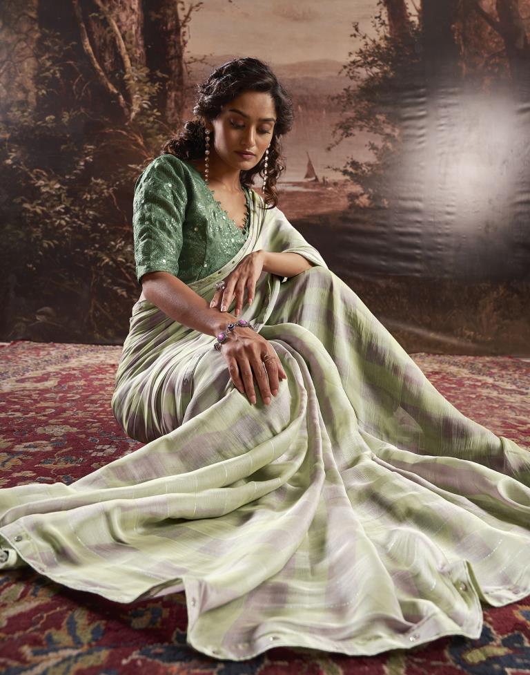 Pista Green Chiffon Plain Saree