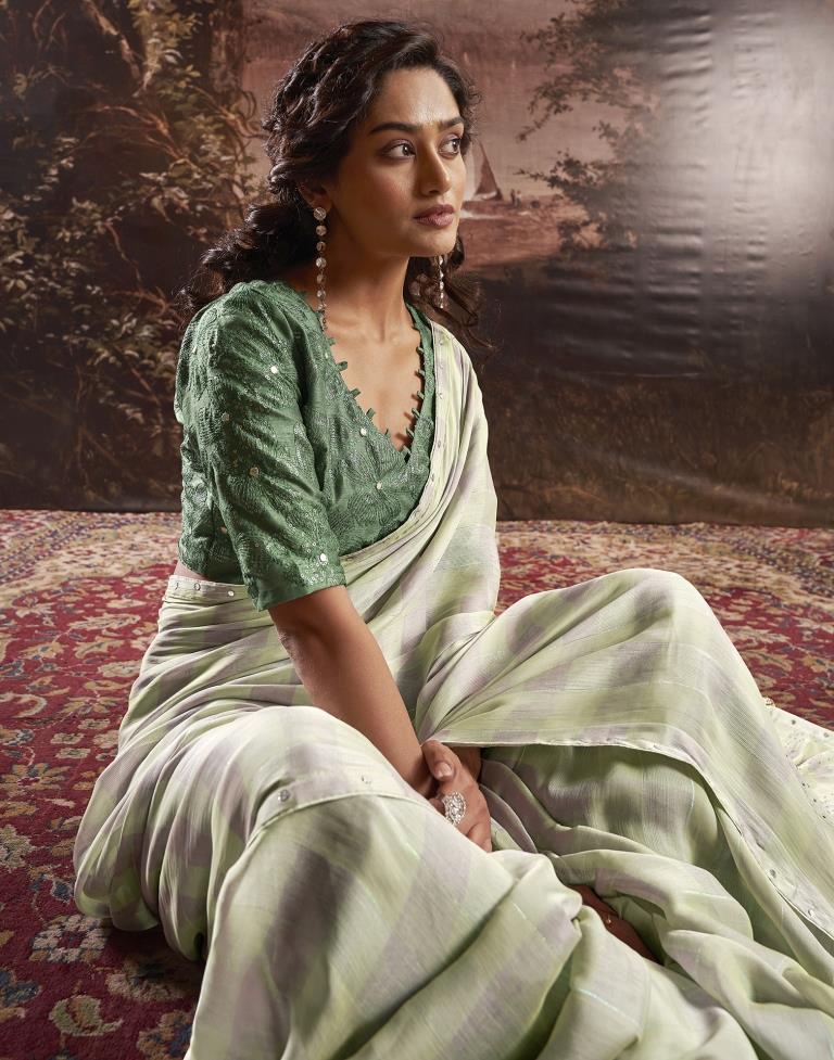 Pista Green Chiffon Plain Saree