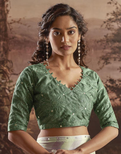 Pista Green Chiffon Plain Saree