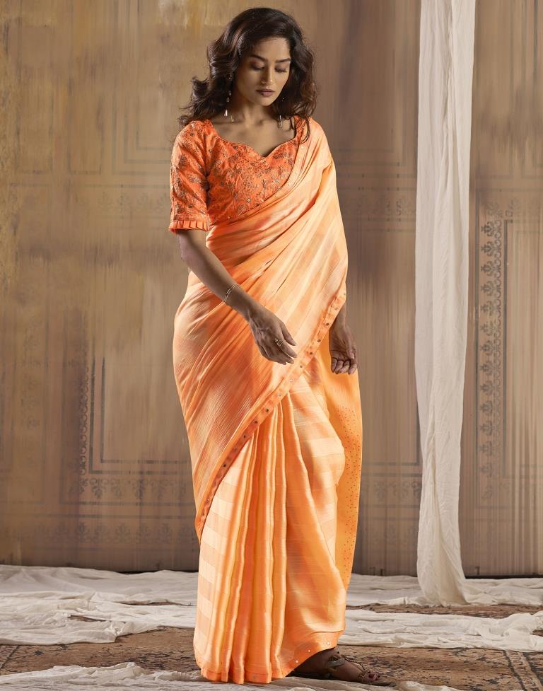 Light Orange Chiffon Plain Saree