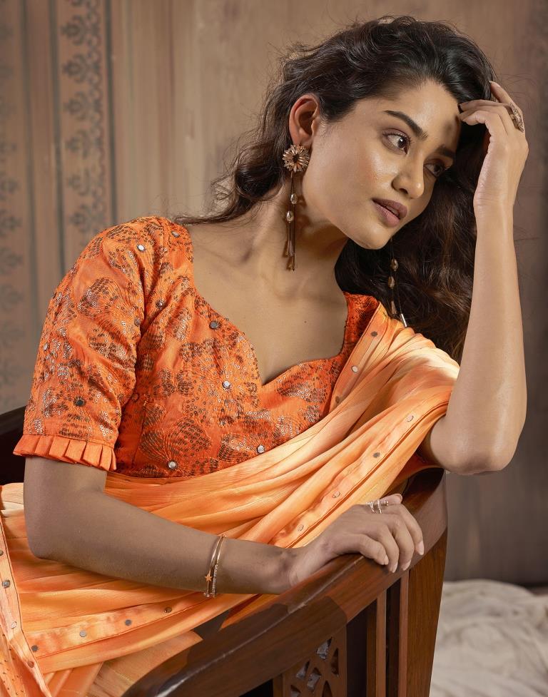 Light Orange Chiffon Plain Saree