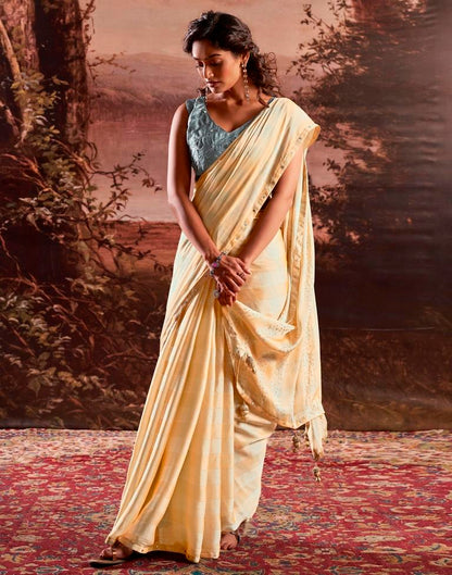 Cream Chiffon Plain Saree