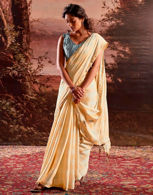 Cream Chiffon Plain Saree