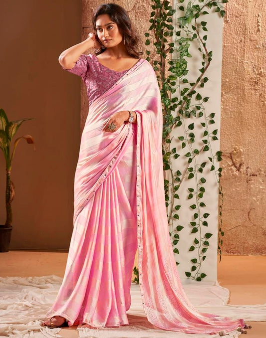 Light Pink Chiffon Plain Saree