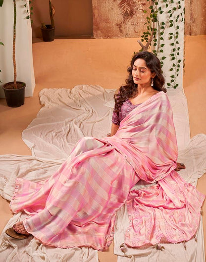Light Pink Chiffon Plain Saree