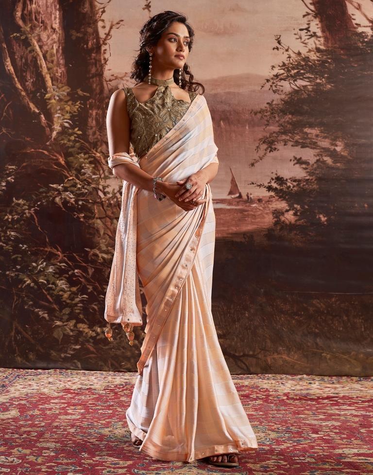 Light Peach Chiffon Plain Saree