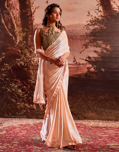 Light Peach Chiffon Plain Saree