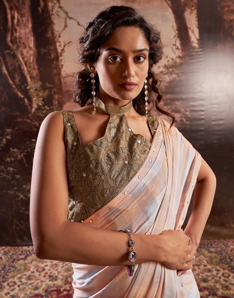 Light Peach Chiffon Plain Saree