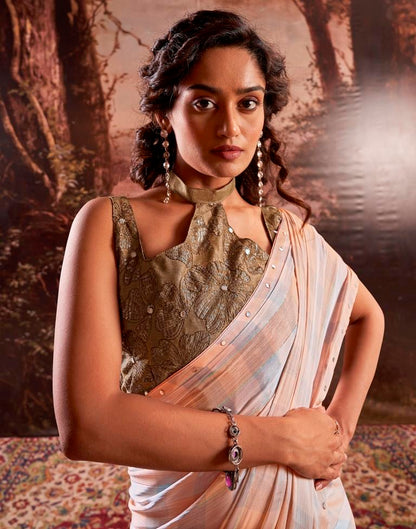 Light Peach Chiffon Plain Saree