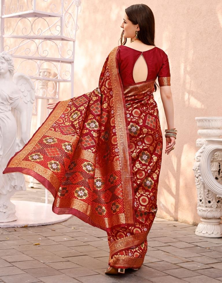 Maroon & Orange Silk Plain Saree