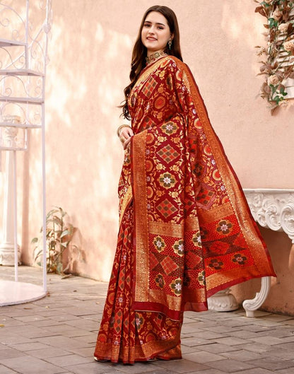 Maroon & Orange Silk Plain Saree
