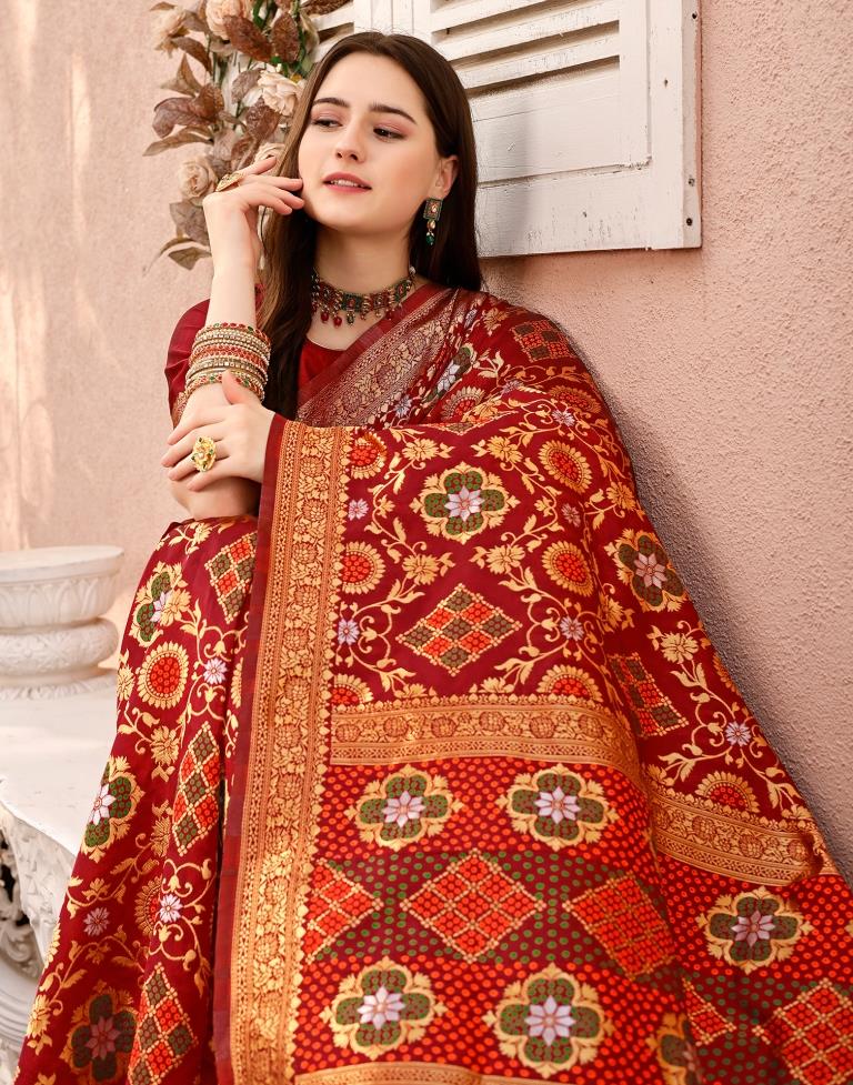 Maroon & Orange Silk Plain Saree