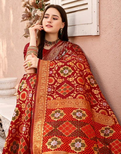 Maroon & Orange Silk Plain Saree