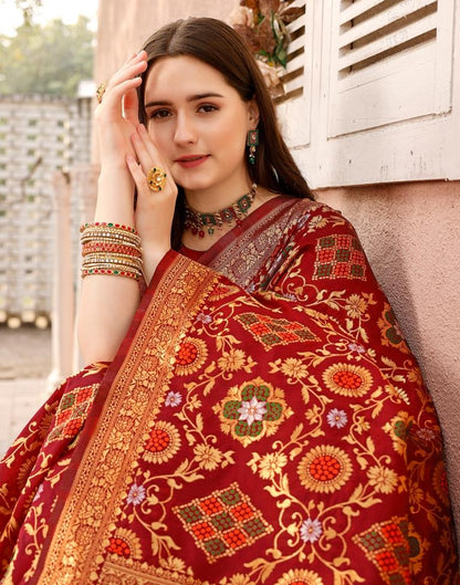Maroon & Orange Silk Plain Saree