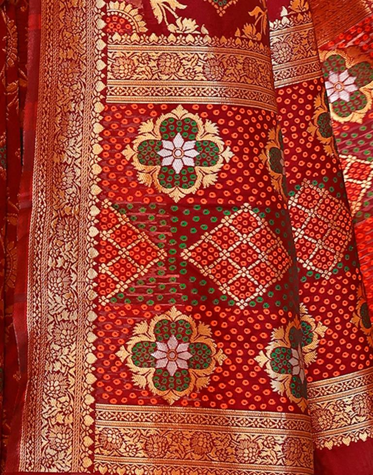 Maroon & Orange Silk Plain Saree