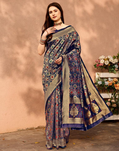 Dark Blue Silk Plain Saree