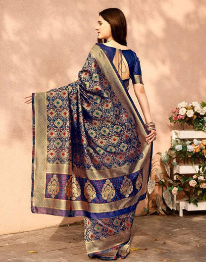Dark Blue Silk Plain Saree