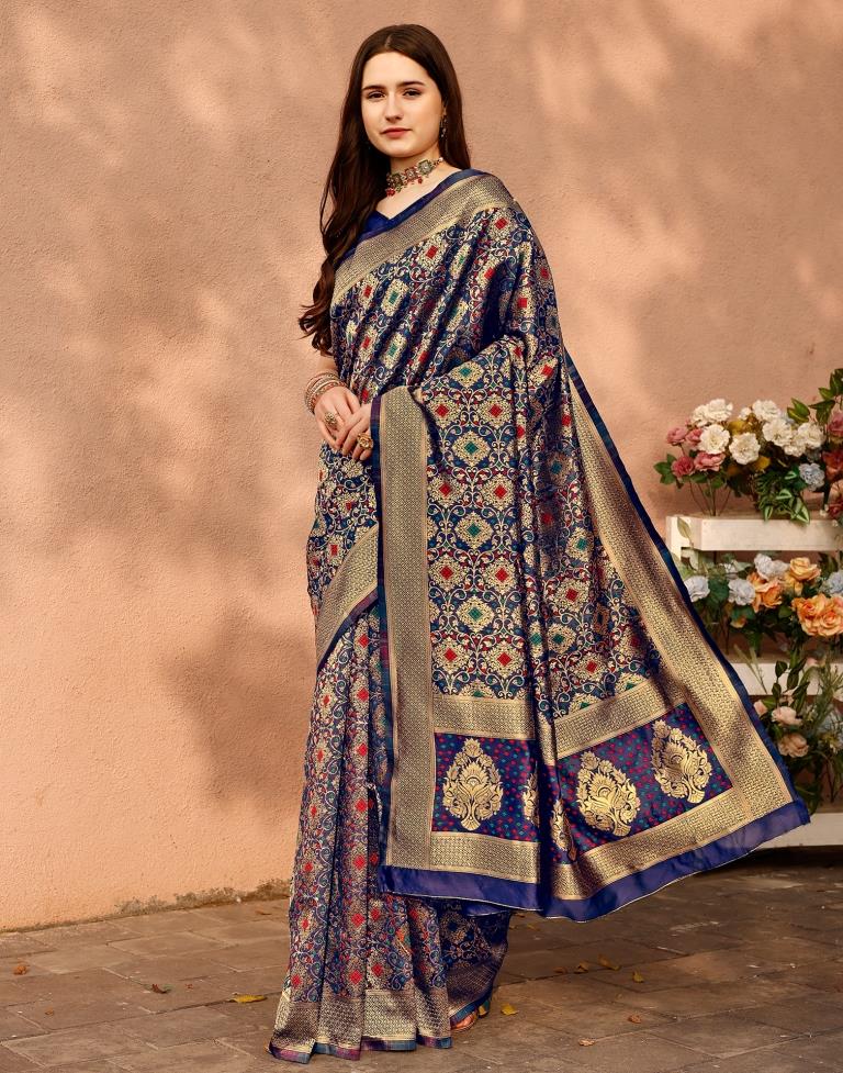 Dark Blue Silk Plain Saree
