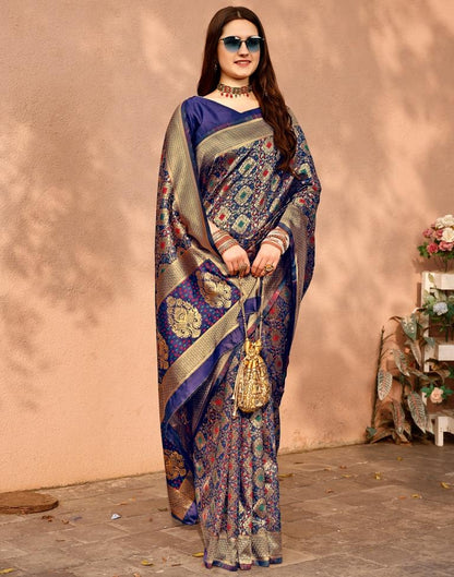 Dark Blue Silk Plain Saree