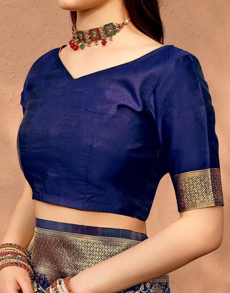 Dark Blue Silk Plain Saree