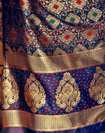 Dark Blue Silk Plain Saree
