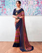 Navy Blue Georgette Printed Saree