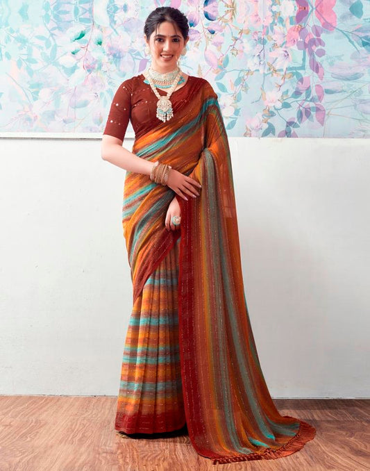 Multicoloured  Georgette Printed Saree