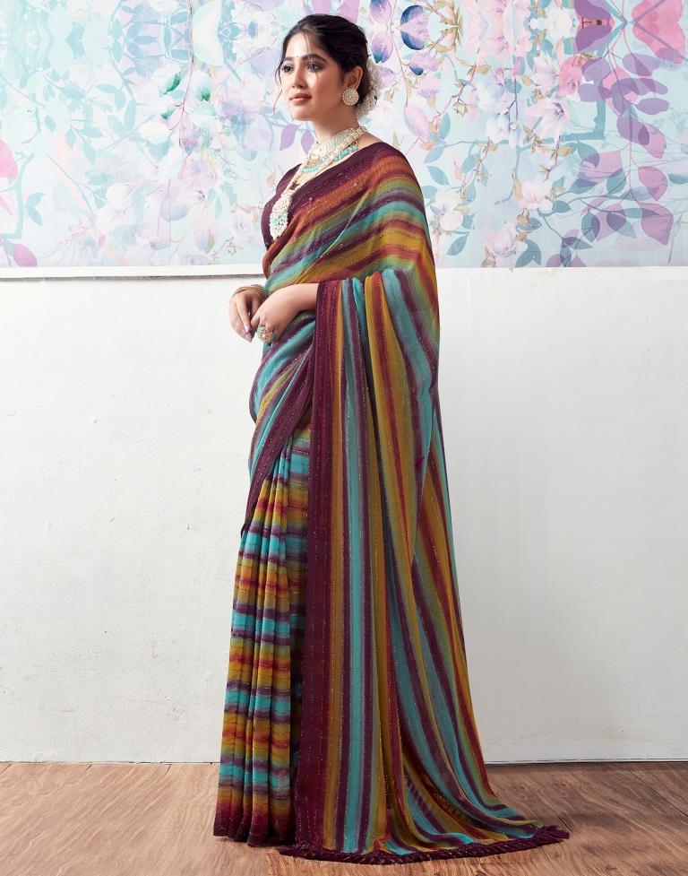 Wine Georgette Printed Saree