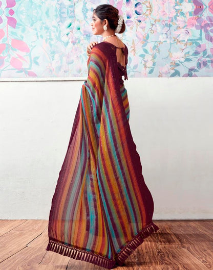 Wine Georgette Printed Saree