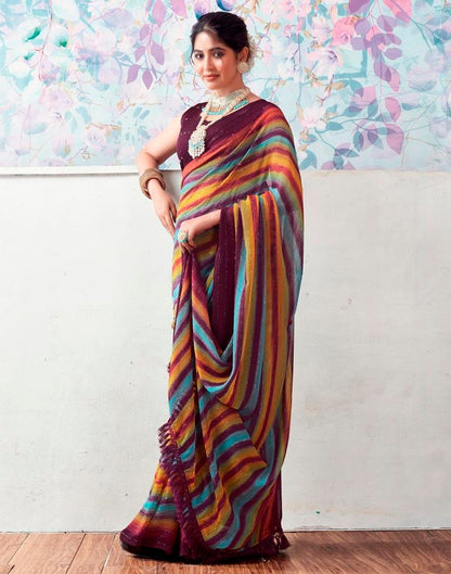 Wine Georgette Printed Saree