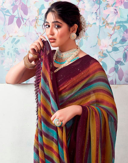 Wine Georgette Printed Saree