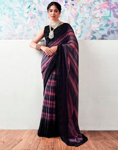 Black & Pink Georgette Printed Saree