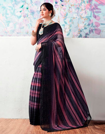 Black & Pink Georgette Printed Saree