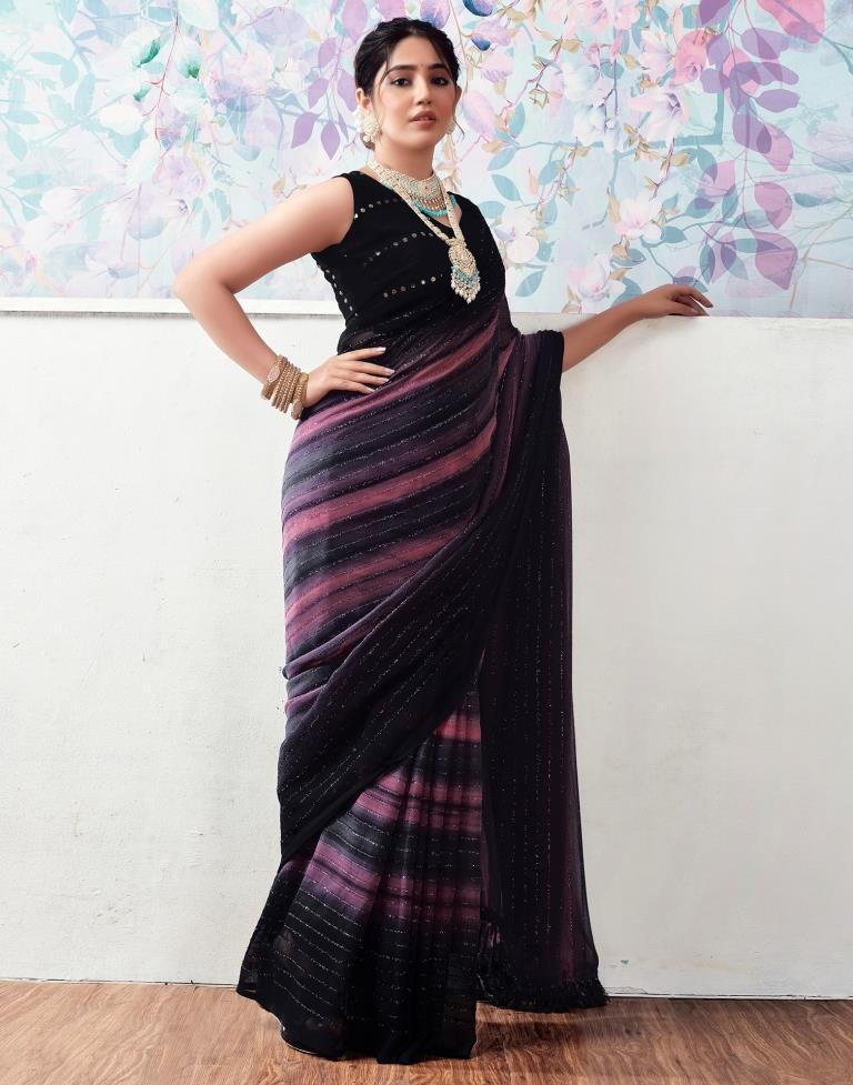 Black & Pink Georgette Printed Saree