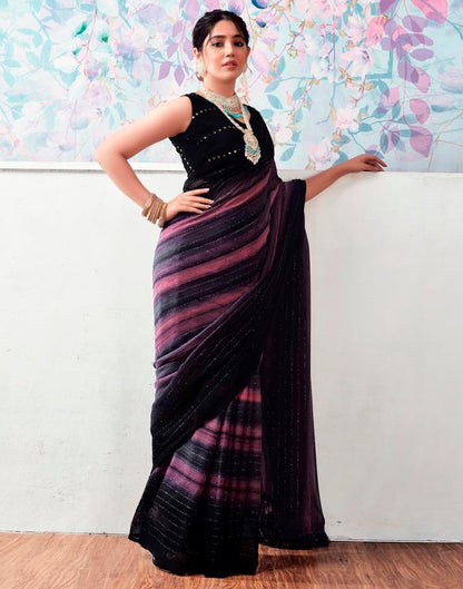 Black & Pink Georgette Printed Saree