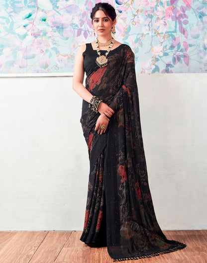 Black Georgette Printed Saree