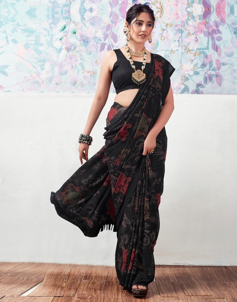 Black Georgette Printed Saree