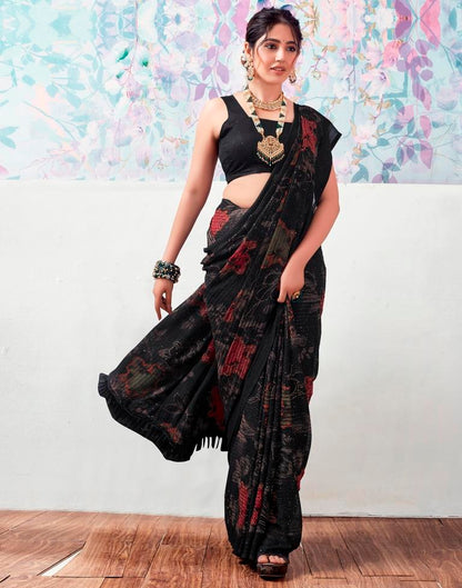 Black Georgette Printed Saree