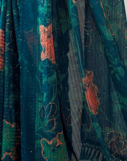 Rama Blue Georgette Printed Saree