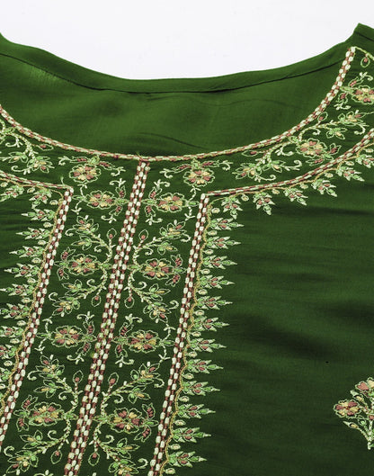 Dusty Green Embroidery Kurti With Pant And Dupatta | Leemboodi