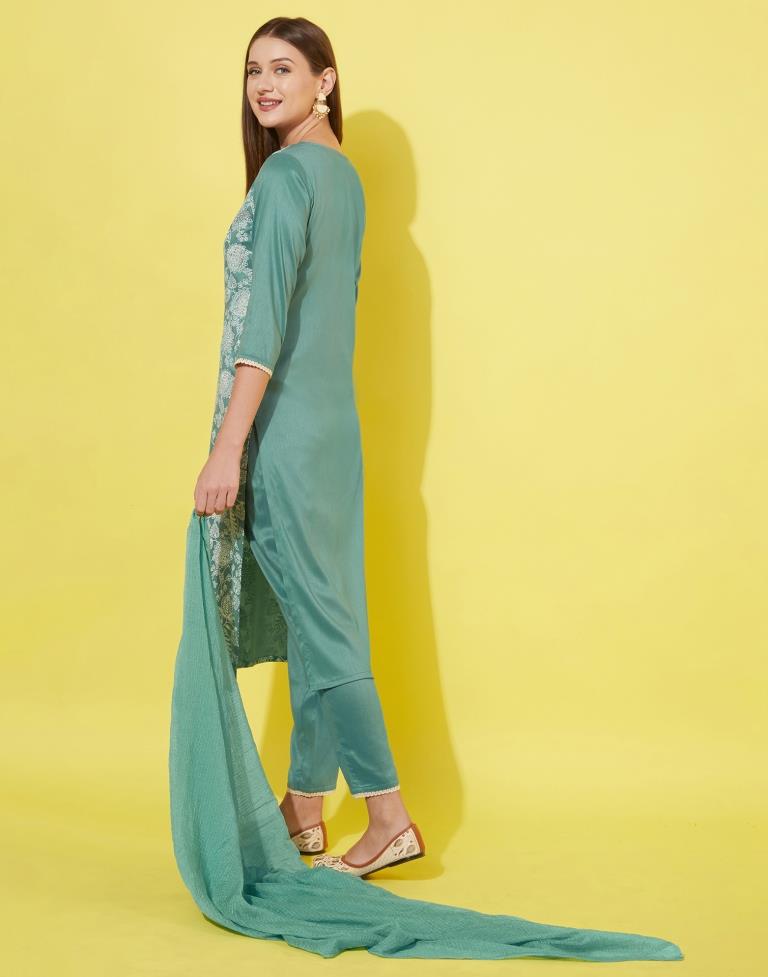 Green Kurti With Pant And Dupatta | Leemboodi