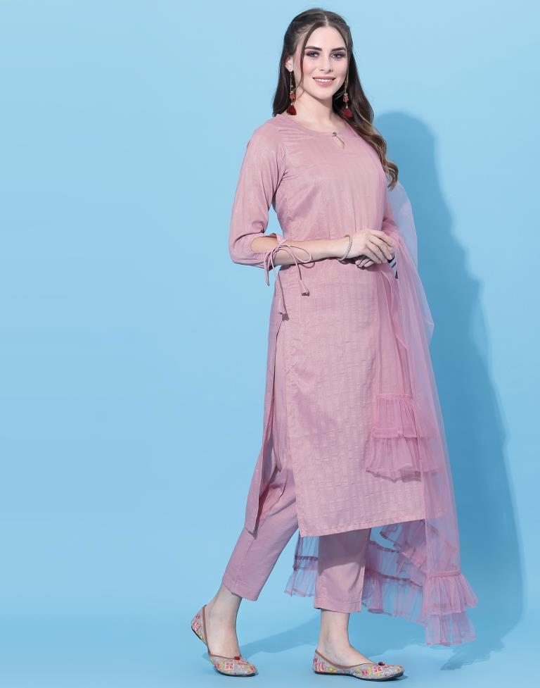 Light Pink Kurti With Pant And Dupatta | Leemboodi