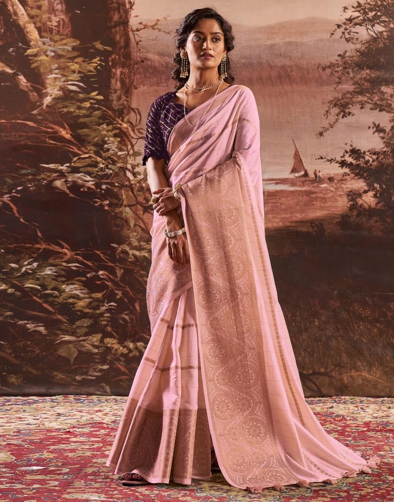 Light Pink Silk Plain Saree