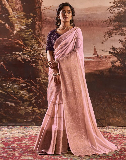 Light Pink Silk Plain Saree