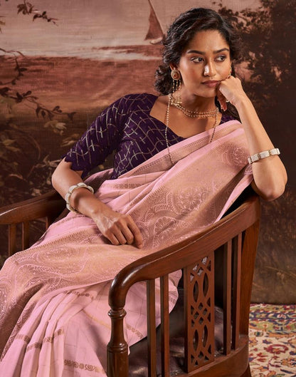 Light Pink Silk Plain Saree