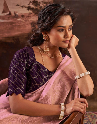 Light Pink Silk Plain Saree