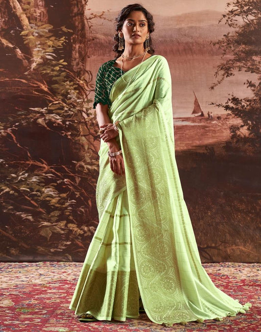 Pista Green Silk Plain Saree