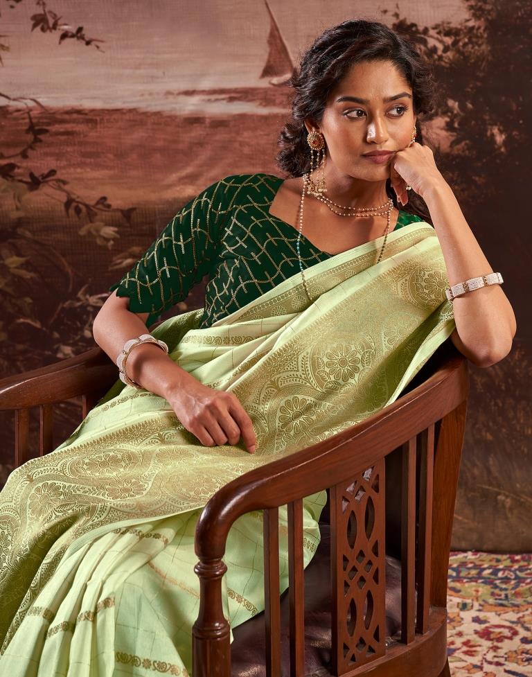 Pista Green Silk Plain Saree